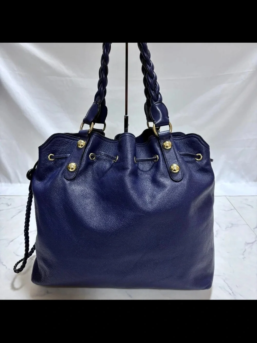 Mulberry Navy Leather Braided Handle Tote Bag